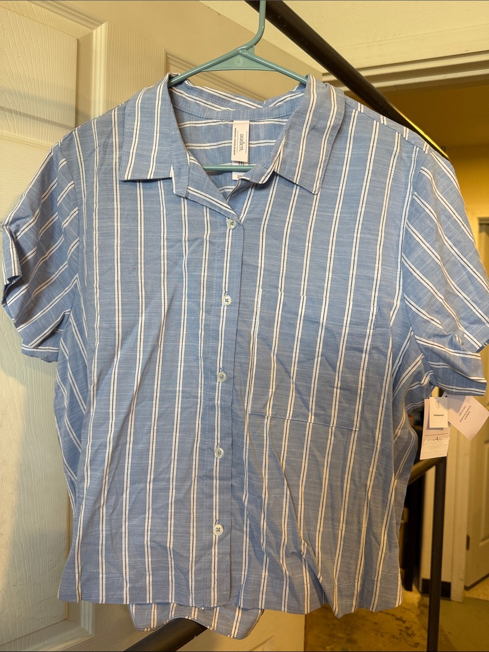 Auden Light Blue & White Vertical Stripe Short-Sleeve Button-Up